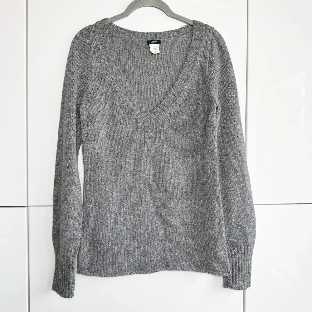 J Crew Sweater Silver Metallic Gray Size Medium Wool Alpaca Evening Dressy Shiny